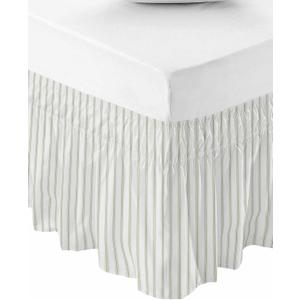 Sage Green Striped Bed Skirt Queen Size 18 Inch Drop, Adjustable Elastic Bedskirt Dust Ruffle for Queen Bed, Sage Green White Stripes Farmhouse Wrap Around Bed Skirts Pleated Bed Frame Cover