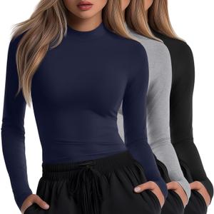 Neer 3 Pack Women's Underscrubs Long Sleeve Shirts Mock Turtleneck Slim Fit Scrub Top Basic Tee Undershirt for Nurse (Black, Light Gray, Navy Blue), Size Small