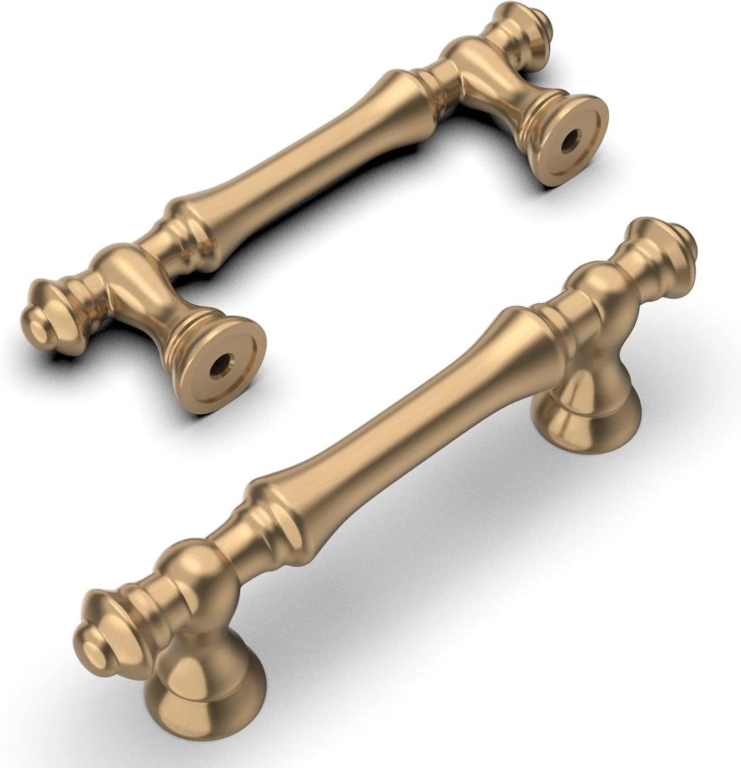 Amerdeco 10 Pack Champagne Bronze Cabinet Pulls 3 Inch(76mm) Hole Center Cabinet Hardware Kitchen Cabinet Handles for Bathroom Drawer Pulls Dresser Pulls ZH0014