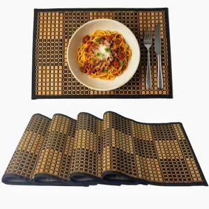 Table Mats Set of 4 Black Heat Resistant Bamboo Place Mats, Non-Slip Dining Table Decor for Indoor Outdoor Party