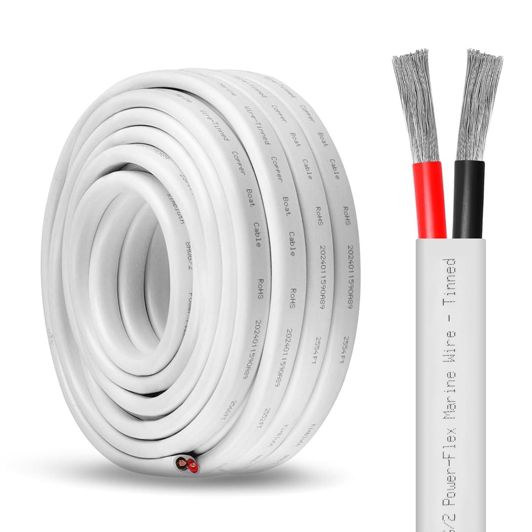 8 Gauge Electrical Wire 600V PVC Jacket, 8/2 Copper Wire for Marine Automotive Battery Solar (8 Gauge 100FT)
