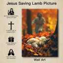 3 x OTOSTAR Jesus and Lamb Canvas Wall Art Jesus Runs for the Lost Sheep In Autumn Forest Picture Wall Art Canvas Print Christian for Living Room Bedroom Church Home Decor - 12 x 16 Inch