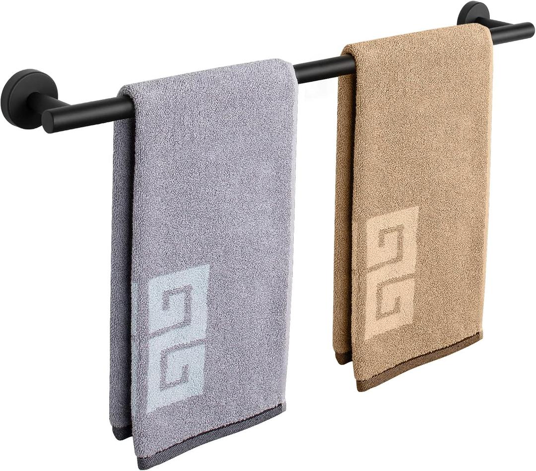 NearMoon Bath Towel Bar, Thicken Stainless Steel Shower Towel Rack Holder Wall Mounted for Bathroom, 26-lnch Overall Length-24-lnch Usable Hanging Space (1 Pack, Matte Black)