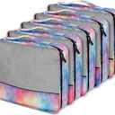 5 Pcs Packing Cubes for Suitcase Large Travel Cubes Carry on Luggage Organizer Bags for Clothes Accessories(S,Watercolor)