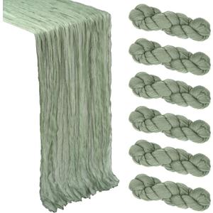 6 Pack Sage Green Cheesecloth Table Runner 10Ft Gauze Cheese Cloth Table Runner 35x120 Inch Boho Sheer Rustic Fabric for Party Decor Baby Shower Summer Wedding Centerpiece Home Table Decorations