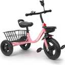 Children's Tricycle for 2-5 Years Old, Anti-tip-Over Pedal Bike, Iron Material Anti-Puncture Hand dip Plastic Rear Storage Basket, Rubber Tires, Gifts for Boys and Girls (Pink)
