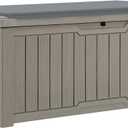 YITAHOME 120 Gallon Resin Deck Box, Weather Resistant Outdoor Storage Box for Patio Pillow, Garden Tools, Pool Supplies, Lockable, Easy Assembly, Extra Seat or Table with Cushion (Light Brown) (Taupe)