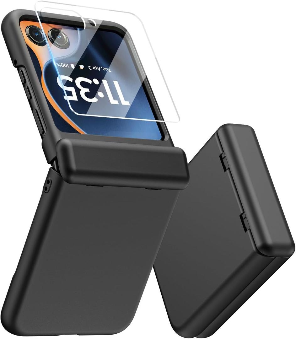 Motorola Razr 2025 Case, Built-in Outer Screen Protector & Hinge Protection, Slim Fit Hard Full Body Shockproof Phone Cover for Moto Razr 2025, Black