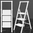 3 Step Ladder, DIAMONDFORGE Folding Step Stool with Wide Anti-Slip Pedal, Anti-Slip Feet and Handgrip, Sturdiest Steel Construction, Steel Ladder for Home, White