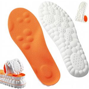 4D Cloud Insoles for Men Women, Memory Foam Boot Insoles, Comfortable and Breathable Massage Cushion Shoe Inserts with Arch Support, Trim to Fit All Shoe Types(1Pair-Orange, Men 8-9/Women 10-11)