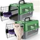 2 Set Travel Pet Carriers for Small Cat Dog Plastic Hard Shell Carrier Cat with Bowl Wire Door Grille Mat Portable Breathable Security Lock Puppy Kennel for Travel Airline, 17.5", up to 13lbs(Green)