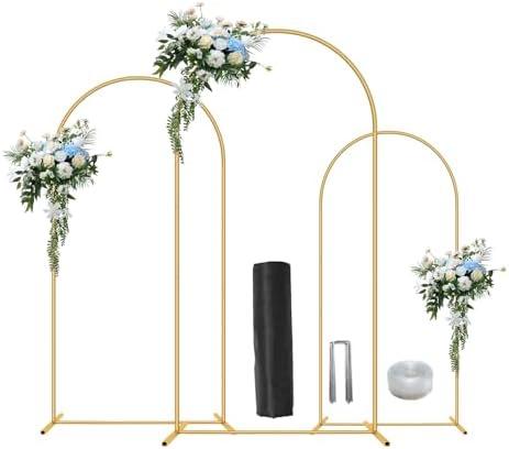 Metal Arch Backdrop Stand Set of 1 Party Arch Stands for Wedding, Birthday, Baby Shower, Bridal Shower,Balloon Arched Frame for Garden Decor, Gold Floral Arches