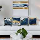 Blue Throw Pillow Covers 18x18inch, Set of 4 Decorative Soft Accent Pillows Covers, Blue and Gold Square Cushion Covers for Living Room Decor Sofa Couch Pillow Cases
