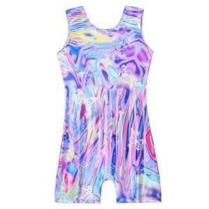 Domusgo Gymnastics Leotards for Girls Sparkly One Piece Sleeveless Tumbling Colorful Butterfly Unitards Size 6-7 Years