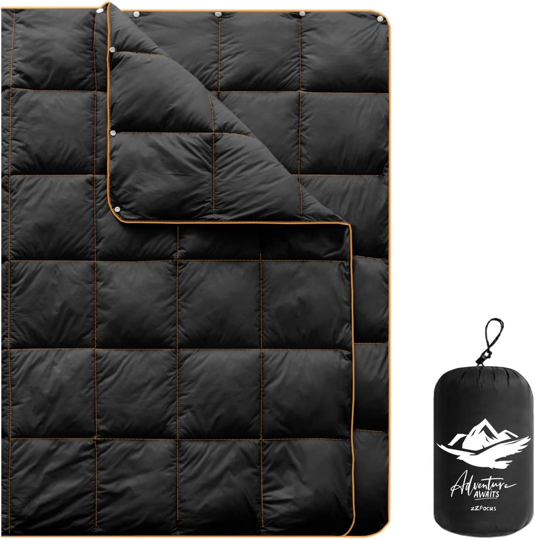 Mini Camping Blanket,Lightweight Puffy Blanket Packable Throw Blanket Waterproof Windproof for Outdoors, Travel, Beach, Airplane, Hiking (39x55", Black)