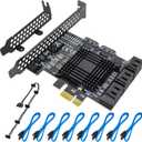 PCIe 8-Port SATA Controller Card (6 Gbps, Compatible with Windows, MAC, Linux) with 8 SATA Cables and Low Profile Bracket