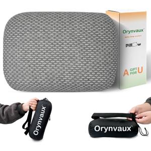 Memory Foam Camping Pillow - Lightweight & Portable Small Travel Pillow for Airplane & Train Travel Rest, Camping, Backpacking, Removable Washable Cover, Easy to Clean, Includes Storage Bag (Dark Gray)