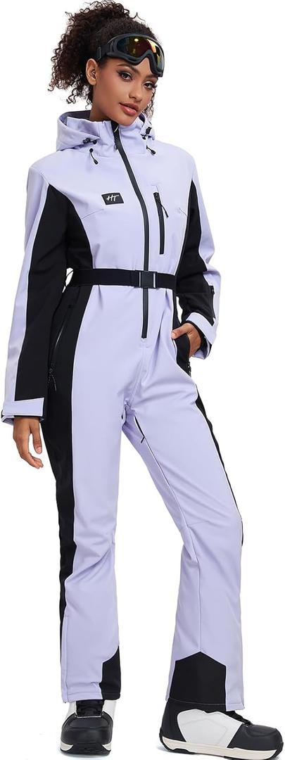 HOTIAN Women One Piece Ski Suits Slim Fit Overalls Jumpsuits Waterproof Winter Outdoor Snowboard Snow Suits (Medium, Purple)