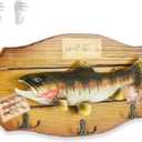 Rustic Wooden Fish Wall Hooks Wall Mount Beach Coastal Ocean Theme Key Holder with Resin Fish for Keys, Jackets, Towels, Gift Hallway Entryway Kitchen Wall Art Decor (Style B)