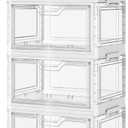 SNSLXH Portable Clear Storage Bins with Lid & Wheels, 24QT Clear Storage Bins with Lid, 4-Tier Plastic Bins with Wheels, Stackable, Magnetic Doors, for Bedroom, Living Room, Office