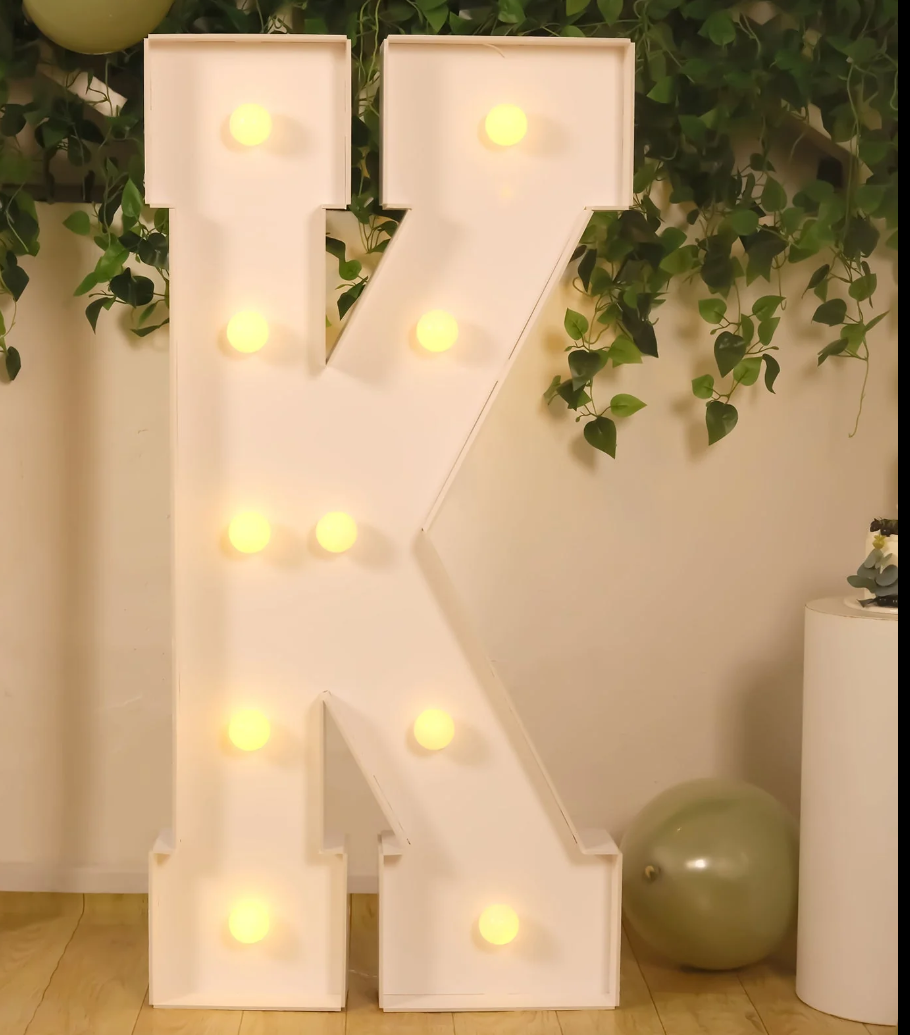 Efavormart 4ft Giant LED Marquee Letter K, White Pre-Cut Foam Board with 10 Warm White Battery Operated LEDs, Glue Gun and Sticks
