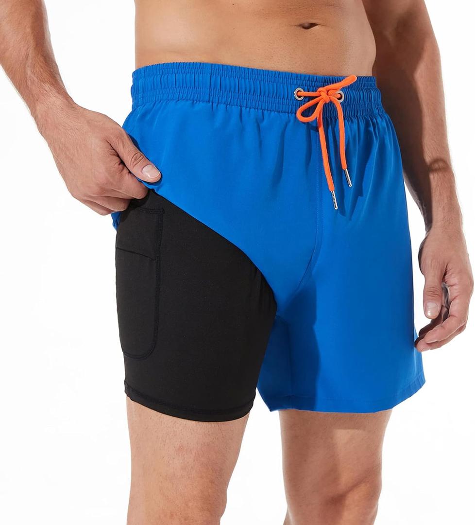 BRISIRA Mens Swim Trunks Swim Shorts Quick Dry 5 inch Inseam Beach Shorts with Compression Liner and Zipper Pocket (34, Royalblue)