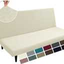 MAXIJIN Futon Cover Slipcover Full Size, 2024 Upgrade Queen Futon Mattress Cover Washable Armless Sofa Couch Covers Stretch Sofa Bed Furniture Protector with Elastic Bottom (Futon, Beige)