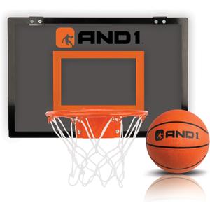 AND1 Over The Door Mini Hoop: - 18x12 Easy to Install Portable Basketball Hoop with Steel Rim, Includes 5 Mini Basketball, Indoor Game Set for Children and Adults (GREY / ORANGE)