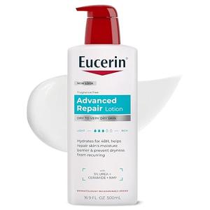 Eucerin Advanced Repair Unscented Body Lotion for Dry Skin (16.9 Fl Oz) + Advanced Cleansing Body and Face Cleanser for Sensitive Skin, Fragrance Free (16.9 Fl Oz)