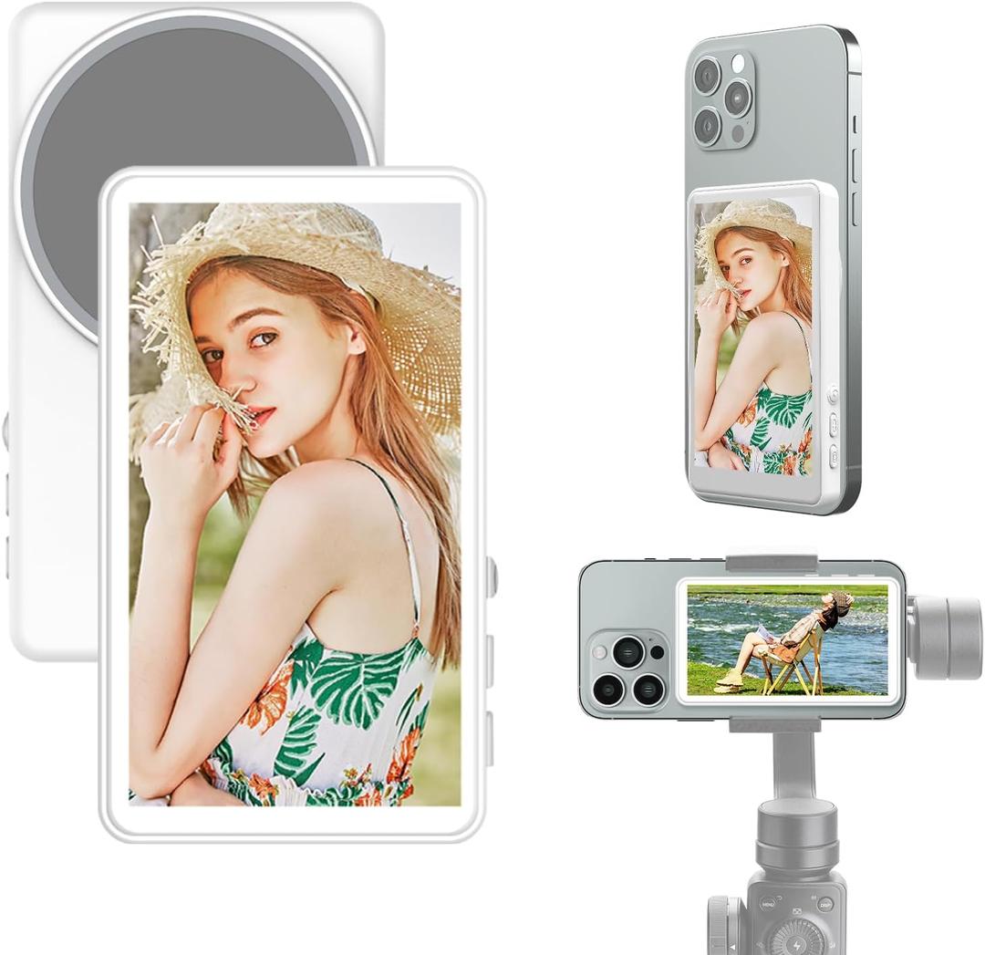 Phone Selfie Monitor Screen for Media Content Creators, Wireless Back Camera Monitor Screen, Compatible for iPhone & Android, Rear Camera for Selfie Vlog Live Stream TikTok, Bluetooth Remote