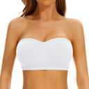 DOCUMO Women Strapless Bra Padded Bandeau Bra Non-Slip Silicone Bras (Gray, L)