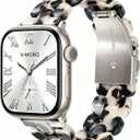 V-MORO Resin Band Compatible with Apple Watch 46mm/45mm/44mm/42mm Women Fashion Dressy Strap Bracelet lightweight Cute Wristband for iWatch Bands Series 11 10 9 8 7 6 5 4 3 2 1 SE2/3(Black Floral) (Tortoise Stone Flower)
