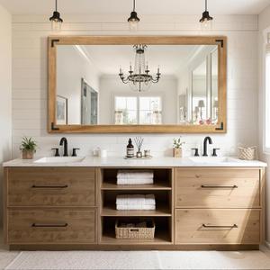 TRAHOME Full Length Mirror with Wooden Frame, 55"X30" Solid Wood Standing Floor Mirror for Farmhouse, Bathroom, Bedroom Decor, Hanging or Leaning Wall-Mounted (Brown)