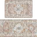Pauwer Anti Fatigue Kitchen Mat Set of 2 Non Slip Kitchen Mats for Floor Cushioned Kitchen Rugs Comfort Standing Mat Farmhouse Waterproof PVC Foam Kitchen Floor Mat Runner (17"x28"+17"x48"--0.4", Vintage Cream Tan)