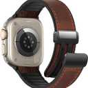 Magnetic Leather Bands Compatible with Apple Watch 49mm 46mm 45mm 44mm 42mm(Series 3/2/1) for Men Women, Genuine Leather with Magnetic Buckle for iWatch Ultra 1/2 Series SE/10/9/8/7/6/5/4/3 (49/46/45/44/42mm(Series 1/2/3), A-Mahogany Brown)