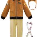 ReliBeauty Earhart Historical Costume Kids Aviator Costume for Girls with Hats, Glasses and Scarves,Yellow, Size 150