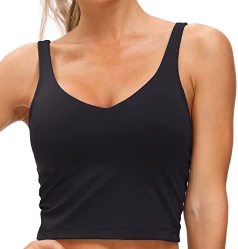 THE GYM PEOPLE Womens' Sports Bra Longline Wirefree Padded with Medium Support, Black, Large 