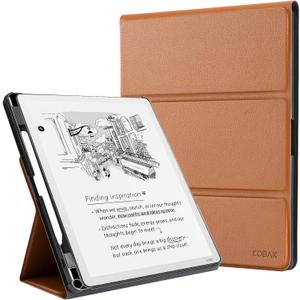 CoBak Case for 11" Kindle Scribe 3rd Generation 2025, Kindle Scribe Colorsoft with Two Viewing Angles - All New PU Leather Cover with Auto Sleep Wake, Pen Holder. Brown