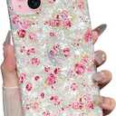 Jmltech for iPhone 16 Pro Max Case Women Girly Aesthetic Floral Shockproof Slim Thin Protective Flowers Flexible Silicone Cases for iPhone 16 Pro Max Pink with Beaded Phone Charms Wristlet