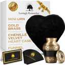 Mini Urns for Human Ashes Keepsake Gold Brass and Chenille Velvet Heart Case