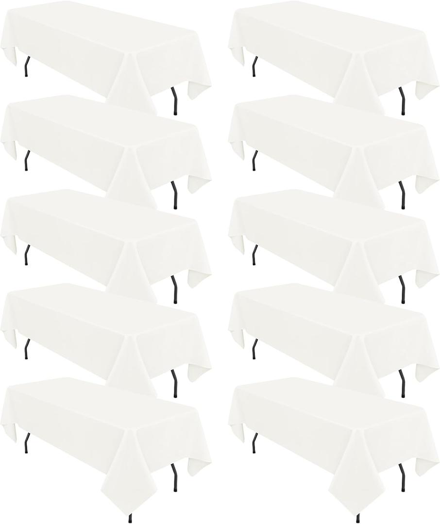 10 Pack Ivory Tablecloths for 8ft Rectangle Tables 60 x 126 Inch - Polyester Table Cover Stain and Wrinkle Resistant Washable Fabric Table Clothes for Wedding Party Banquet Reception Restaurant