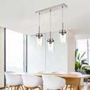 MELUCEE Kitchen Pendant Lighting Over Island 3 Lights Linear Chandelier Brushed Nickel Finish Dining Room Light Fixtures Ceiling Hanging Lamp with Clear Glass Shade, 20.5 Inches Length, 3 Lights-1 Pack Linear
