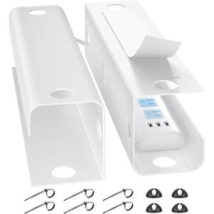 YECAYE Large Under Desk Cable Management,Easy Install Cable Management Under Desk with 4 Cord Holders & 6 Ties,Child & Pet-Safe Cord Hider,Wire Organizer,Wire Cover Tray,White