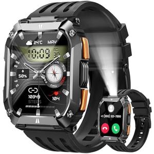 Military Smart Watches for Men (Answer/Make Calls), 2.02'' Fitness Smart Watch for Android and iPhone, Waterproof Fitness Tracker with Blood Pressure/Heart Rate/Sleep/100+ Sport Modes, Watches for Men