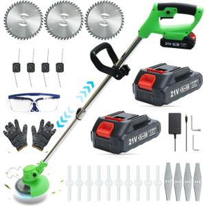 Cordless Weed Wacker,Lightweight and Telescopic Design,Triple Safety Protection,Electric Weed Eater,2 Efficient Batteries, Grass Trimmer Cordless for Lawn, Yard, Garden,Green