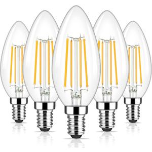 Brightever Dimmable Candelabra E12 LED Light Bulbs 60W Equivalent, 5-Pack B11 6W Chandelier Light Bulbs, 620Lm 2700K Warm White Candle Lightbulbs for Wall Sconce, Clear Glass