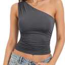 SUUKSESS Women Double Lined Going Out Trendy Crop Tops Ruched Sleeveless Shirts (Gray, S)