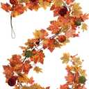 RoseCraft Fall Garland, 6FT Autumn Maple Leaf Velvet Pumpkin/Berry Garland Fall Decor, for Home Harvest Thanksgiving Fireplace Front Door Indoor Outdoor Holiday Party Decorations.