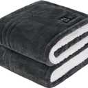 Sealy Heated Blanket Throw with Built-in Button Controller, Reversible Flannel to Sherpa Electric Blanket with 2-10 Hours Auto-Off & 4 Heating Levels, Over-Heat Protection, 50x60 inch, Charcoal