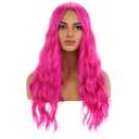 MAGQOO Hot Pink Wig for Women Girls Long Curly Wavy Pink Wigs Middle Part Heat Resistant Hight Density Synthetic Wigs